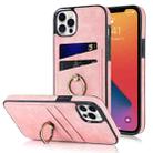 For iPhone 12 Pro Max Vintage Patch Leather Phone Case with Ring Holder(Pink) - 1