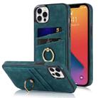 For iPhone 12 Pro Max Vintage Patch Leather Phone Case with Ring Holder(Blue) - 1