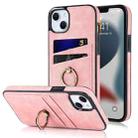 For iPhone 13 mini Vintage Patch Leather Phone Case with Ring Holder (Pink) - 1