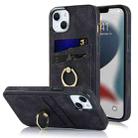 For iPhone 13 mini Vintage Patch Leather Phone Case with Ring Holder (Black) - 1