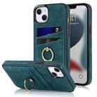 For iPhone 13 mini Vintage Patch Leather Phone Case with Ring Holder (Blue) - 1
