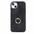For iPhone 13 Vintage Patch Leather Phone Case with Ring Holder(Black) - 3