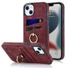 For iPhone 13 Vintage Patch Leather Phone Case with Ring Holder(Red) - 1