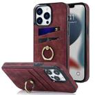 For iPhone 13 Pro Max Vintage Patch Leather Phone Case with Ring Holder (Red) - 1