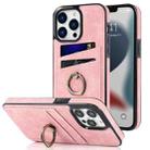For iPhone 13 Pro Vintage Patch Leather Phone Case with Ring Holder (Pink) - 1