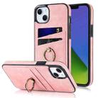 For iPhone 14 Vintage Patch Leather Phone Case with Ring Holder (Pink) - 1