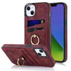 For iPhone 14 Vintage Patch Leather Phone Case with Ring Holder (Red) - 1