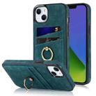 For iPhone 14 Vintage Patch Leather Phone Case with Ring Holder (Blue) - 1