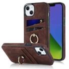 For iPhone 14 Vintage Patch Leather Phone Case with Ring Holder (Brown) - 1