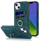 For iPhone 14 Plus Vintage Patch Leather Phone Case with Ring Holder (Blue) - 1