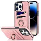 For iPhone 14 Pro Vintage Patch Leather Phone Case with Ring Holder(Pink) - 1