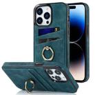 For iPhone 14 Pro Vintage Patch Leather Phone Case with Ring Holder(Blue) - 1