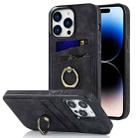 For iPhone 14 Pro Max Vintage Patch Leather Phone Case with Ring Holder (Black) - 1