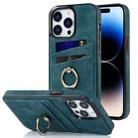 For iPhone 14 Pro Max Vintage Patch Leather Phone Case with Ring Holder (Blue) - 1