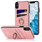 For iPhone X Vintage Patch Leather Phone Case with Ring Holder(Pink) - 1