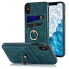 For iPhone X Vintage Patch Leather Phone Case with Ring Holder(Blue) - 1