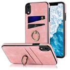 For iPhone XR Vintage Patch Leather Phone Case with Ring Holder(Pink) - 1