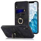 For iPhone XR Vintage Patch Leather Phone Case with Ring Holder(Black) - 1