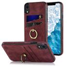 For iPhone XR Vintage Patch Leather Phone Case with Ring Holder(Red) - 1