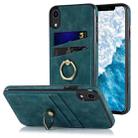 For iPhone XR Vintage Patch Leather Phone Case with Ring Holder(Blue) - 1