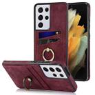 For Samsung Galaxy S21 Ultra 5G Vintage Patch Leather Phone Case with Ring Holder(Red) - 1