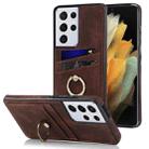 For Samsung Galaxy S21 Ultra 5G Vintage Patch Leather Phone Case with Ring Holder(Brown) - 1