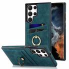 For Samsung Galaxy S22 Ultra 5G Vintage Patch Leather Phone Case with Ring Holder(Blue) - 1