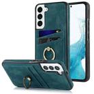 For Samsung Galaxy S22 5G Vintage Patch Leather Phone Case with Ring Holder(Blue) - 1