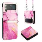 For Samsung Galaxy Z Flip4 Crossbody Marble Pattern Leather Phone Case(Pink Purple Gold LS001) - 1