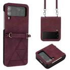 For Samsung Galaxy Z Flip3 5G Crossbody 3D Embossed Leather Phone Case(Wine Red) - 1