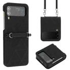 For Samsung Galaxy Z Flip4 Crossbody 3D Embossed Leather Phone Case(Black) - 1