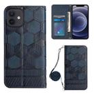For iPhone 12 Crossbody Football Texture Magnetic PU Phone Case(Dark Blue) - 1