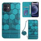 For iPhone 12 Crossbody Football Texture Magnetic PU Phone Case(Light Blue) - 1