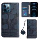 For iPhone 12 Pro Max Crossbody Football Texture Magnetic PU Phone Case(Dark Blue) - 1