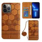 For iPhone 13 Pro Max Crossbody Football Texture Magnetic PU Phone Case (Khaki) - 1