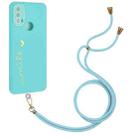 For Motorola Moto E20 Gilding Line TPU Phone Case with Strap(Light Blue) - 1