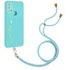 For Motorola Moto E40 / E30 Gilding Line TPU Phone Case with Strap(Light Blue) - 1