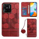 For Xiaomi Redmi 10C/Redmi 10 India Crossbody Football Texture Magnetic PU Phone Case(Red) - 1