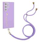 For Samsung Galaxy S22 Ultra 5G Gilding Line TPU Phone Case with Strap(Light Purple) - 1