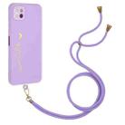 For Samsung Galaxy A22 5G / F42 5G / A22s 5G Gilding Line TPU Phone Case with Strap(Light Purple) - 1