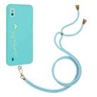 For Samsung Galaxy A10 Gilding Line TPU Phone Case with Strap(Light Blue) - 1