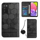 For Samsung Galaxy A03S 164mm India Crossbody Football Texture Magnetic PU Phone Case(Black) - 1
