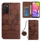 For Samsung Galaxy A03S 165.8mm US Crossbody Football Texture Magnetic PU Phone Case(Brown) - 1