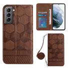 For Samsung Galaxy S21 5G Crossbody Football Texture Magnetic PU Phone Case(Brown) - 1