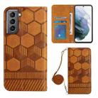 For Samsung Galaxy S21 5G Crossbody Football Texture Magnetic PU Phone Case(Khaki) - 1