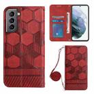 For Samsung Galaxy S21 5G Crossbody Football Texture Magnetic PU Phone Case(Red) - 1