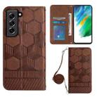 For Samsung Galaxy S21 FE 5G Crossbody Football Texture Magnetic PU Phone Case(Brown) - 1