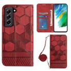 For Samsung Galaxy S21 FE 5G Crossbody Football Texture Magnetic PU Phone Case(Red) - 1
