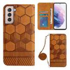 For Samsung Galaxy S21+ 5G Crossbody Football Texture Magnetic PU Phone Case(Khaki) - 1