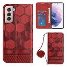 For Samsung Galaxy S21+ 5G Crossbody Football Texture Magnetic PU Phone Case(Red) - 1